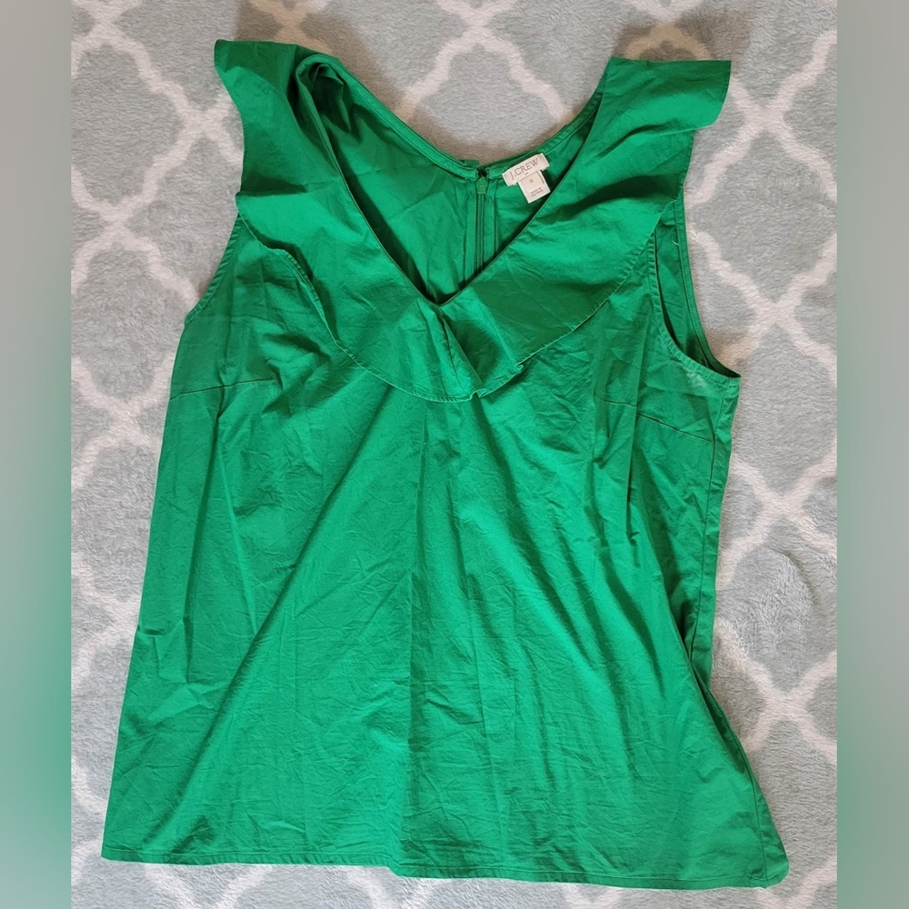 J Crew cotton v neck ruffle sleeveless cotton top